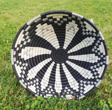 Load image into Gallery viewer, White, Gray and Dark Blue African woven Rwanda Basket Boho Basket