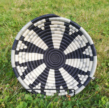 Load image into Gallery viewer, White, Gray and Dark Blue African woven Rwanda Basket Boho Basket