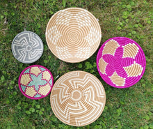 Load image into Gallery viewer, Pink, White and Beige African Handwoven Basket Hanging Wall Basket