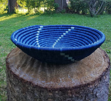 Load image into Gallery viewer, Navy Blue, Blue & White African Boho Handwoven Basket Hanging Wall Basket