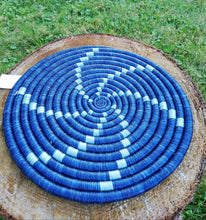 Load image into Gallery viewer, Navy Blue, Blue & White African Boho Handwoven Basket Hanging Wall Basket