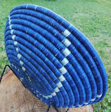 Load image into Gallery viewer, Navy Blue, Blue & White African Boho Handwoven Basket Hanging Wall Basket