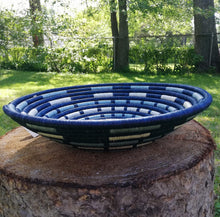 Load image into Gallery viewer, Navy Blue, Blue & White Wall Hanging Basket/ Rwanda Baskets/ Storage Basket/ Gift for Mom