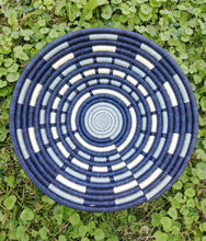 Load image into Gallery viewer, Navy Blue, Blue & White Wall Hanging Basket/ Rwanda Baskets/ Storage Basket/ Gift for Mom