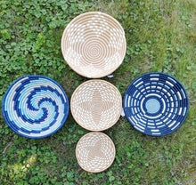 Load image into Gallery viewer, Navy Blue, Blue & White Wall Hanging Basket/ Rwanda Baskets/ Storage Basket/ Gift for Mom