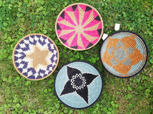 Load image into Gallery viewer, Orange, Gray, Blue Basket/ Handwoven Basket/ Hanging Wall Basket/ Boho Wall Art/ Jewelry Storage