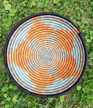Load image into Gallery viewer, Orange, Gray, Blue Basket/ Handwoven Basket/ Hanging Wall Basket/ Boho Wall Art/ Jewelry Storage
