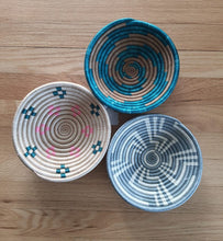 Load image into Gallery viewer, Pink, Gray & Green African Handwoven Boho Basket - Snacks Bowls