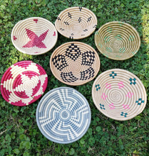 Load image into Gallery viewer, Pink, Gray & Green African Handwoven Boho Basket - Snacks Bowls