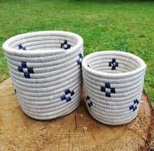 Load image into Gallery viewer, White and Black Handwoven African Baskets/ Planter Baskets/ Flower Vases/ Candle Holders