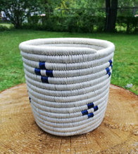 Load image into Gallery viewer, White and Black Handwoven African Baskets/ Planter Baskets/ Flower Vases/ Candle Holders