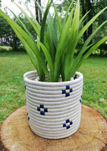 Load image into Gallery viewer, White and Black Handwoven African Baskets/ Planter Baskets/ Flower Vases/ Candle Holders