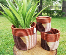 Load image into Gallery viewer, Brown, Light Brown and Rose Gold Handwoven African Planter