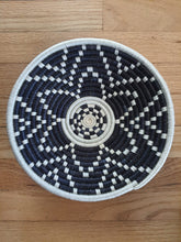 Load image into Gallery viewer, Set of 2 Black & White Hibiscus Woven Basket Hanging Wall Basket