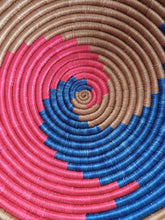 Load image into Gallery viewer, Pink, Royal Blue & Beige African Handwoven Boho Hanging Wall Basket