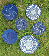 Load image into Gallery viewer, Navy Blue, Blue & White African Boho Handwoven Basket Hanging Wall Basket