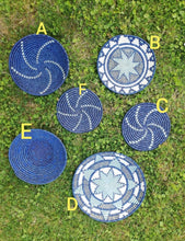 Load image into Gallery viewer, Navy Blue, Blue & White African Boho Handwoven Basket Hanging Wall Basket