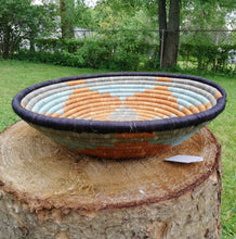 Load image into Gallery viewer, Orange, Gray, Blue Basket/ Handwoven Basket/ Hanging Wall Basket/ Boho Wall Art/ Jewelry Storage