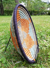 Load image into Gallery viewer, Orange, Gray, Blue Basket/ Handwoven Basket/ Hanging Wall Basket/ Boho Wall Art/ Jewelry Storage