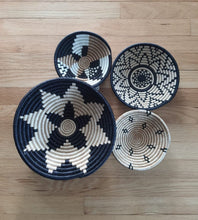 Load image into Gallery viewer, Set of 4 Black, beige & White African Handwoven Rwanda Basket Hanging Wall Basket