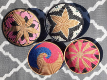 Load image into Gallery viewer, Pink, Royal Blue & Beige African Handwoven Boho Hanging Wall Basket