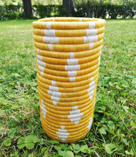 Load image into Gallery viewer, Yellow &amp; White African Handwoven Flower Vase/ Caddy Kitchen Utensil/ Office Decor
