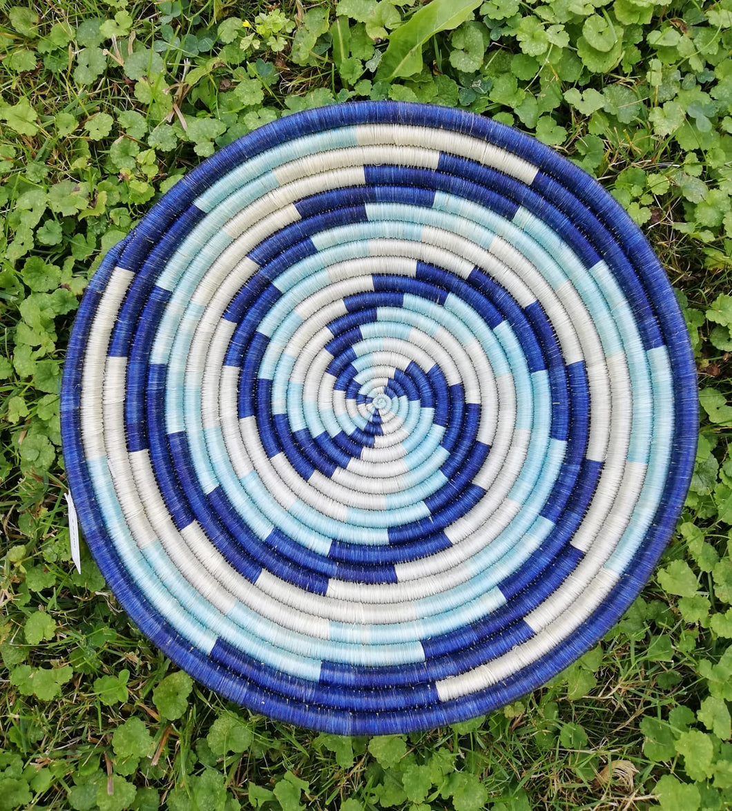 Blue African Handwoven Rwanda Basket Hanging Wall Basket