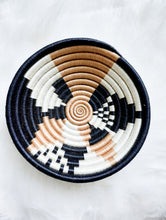 Load image into Gallery viewer, Set of 4 Black, beige &amp; White African Handwoven Rwanda Basket Hanging Wall Basket
