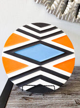 Load image into Gallery viewer, Orange, Blue &amp; white Imigongo Rwanda Painting
