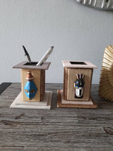 Load image into Gallery viewer, African Pencil Holder Office Accessory Blue &amp; Brown African masks
