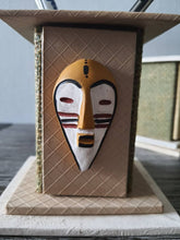 Load image into Gallery viewer, African Pencil Holder African Office Accessory Mustard &amp; White African masks
