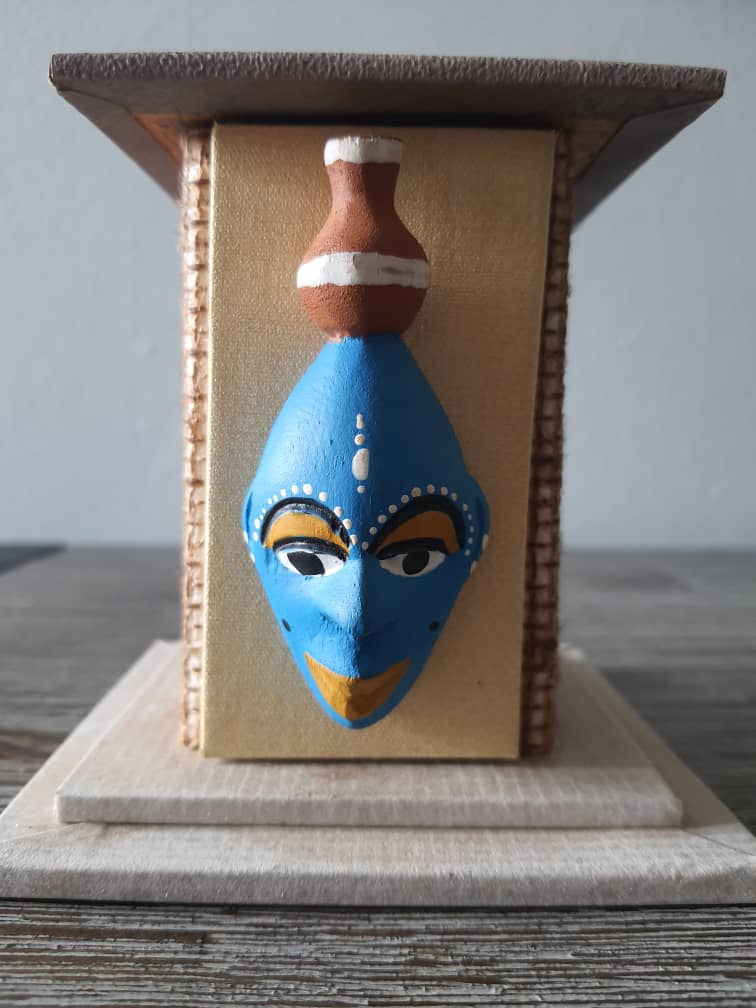 African Pencil Holder Office Accessory Blue & Brown African masks