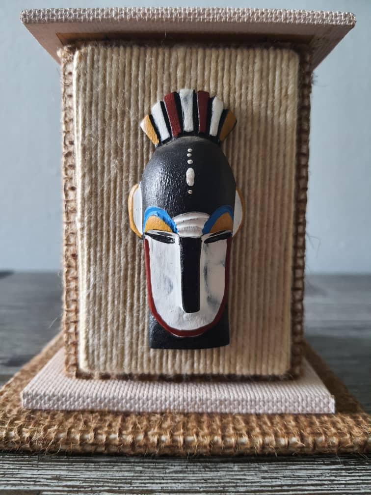 African Pencil Holder African Office Accessory Black & White African masks