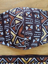 Load image into Gallery viewer, Sopie Muzzle African Print Reversible &amp; Reusable Face Mask (Brown Yellow White)
