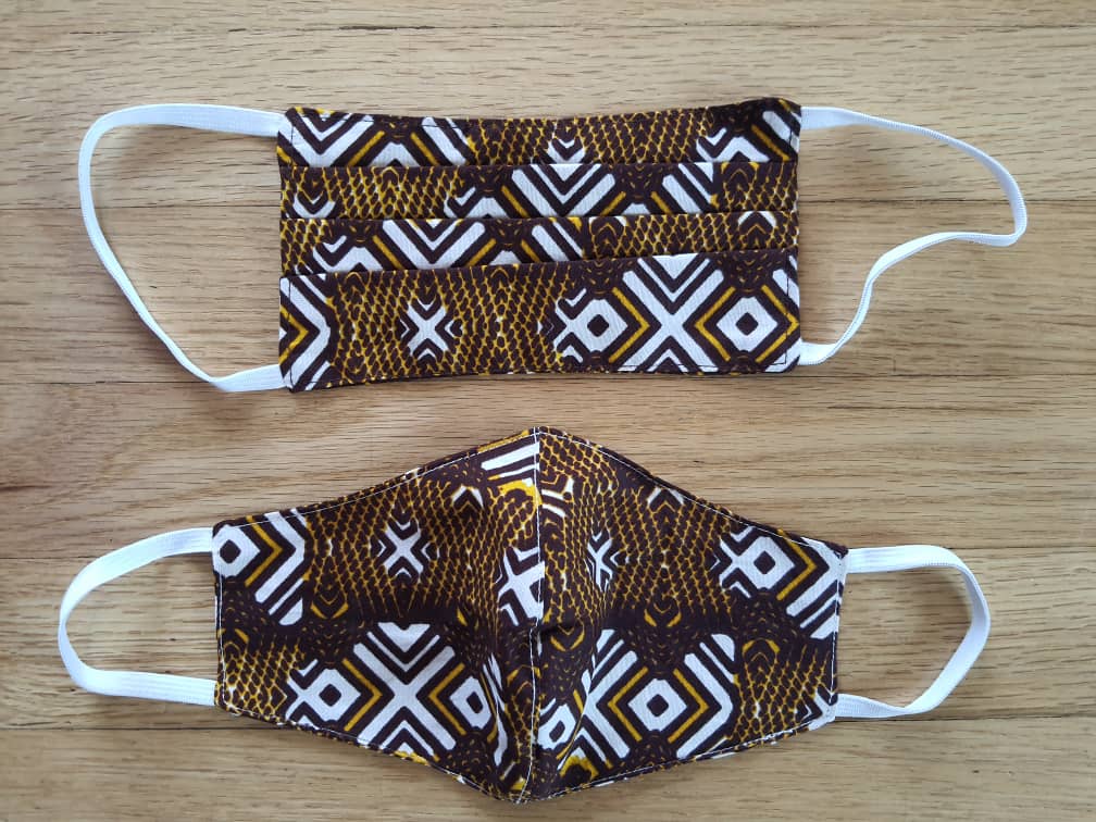 Aya (Set of 2) African Print Reversible & Reusable Face Mask (Brown Mustard White)