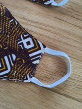 Load image into Gallery viewer, Aya Muzzle African Print Reversible &amp; Reusable Face Mask (Brown Mustard White)
