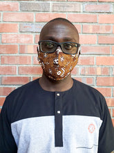 Load image into Gallery viewer, Aya Muzzle African Print Reversible &amp; Reusable Face Mask (Brown Mustard White)
