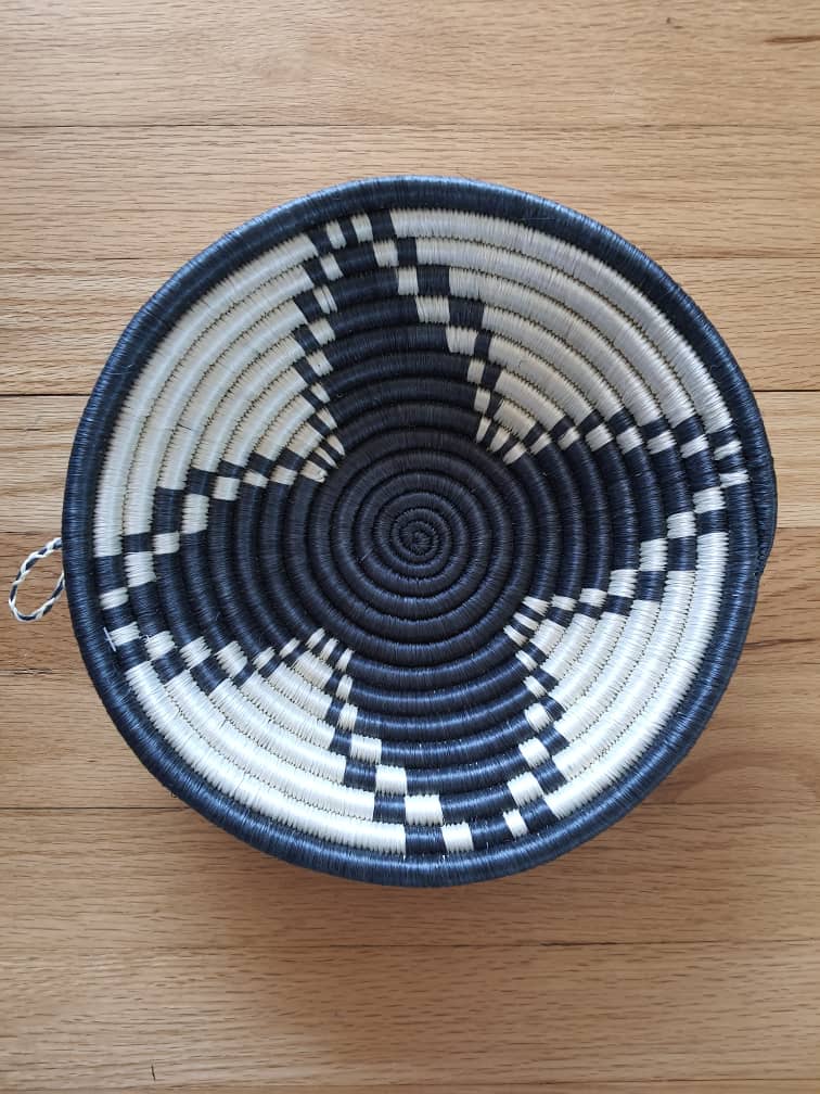 Black & White African Handwoven Rwanda Hanging Wall Basket