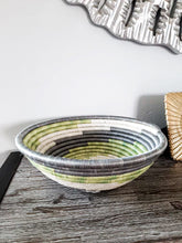 Load image into Gallery viewer, White, Gray and Light Green African Basket Woven Basket
