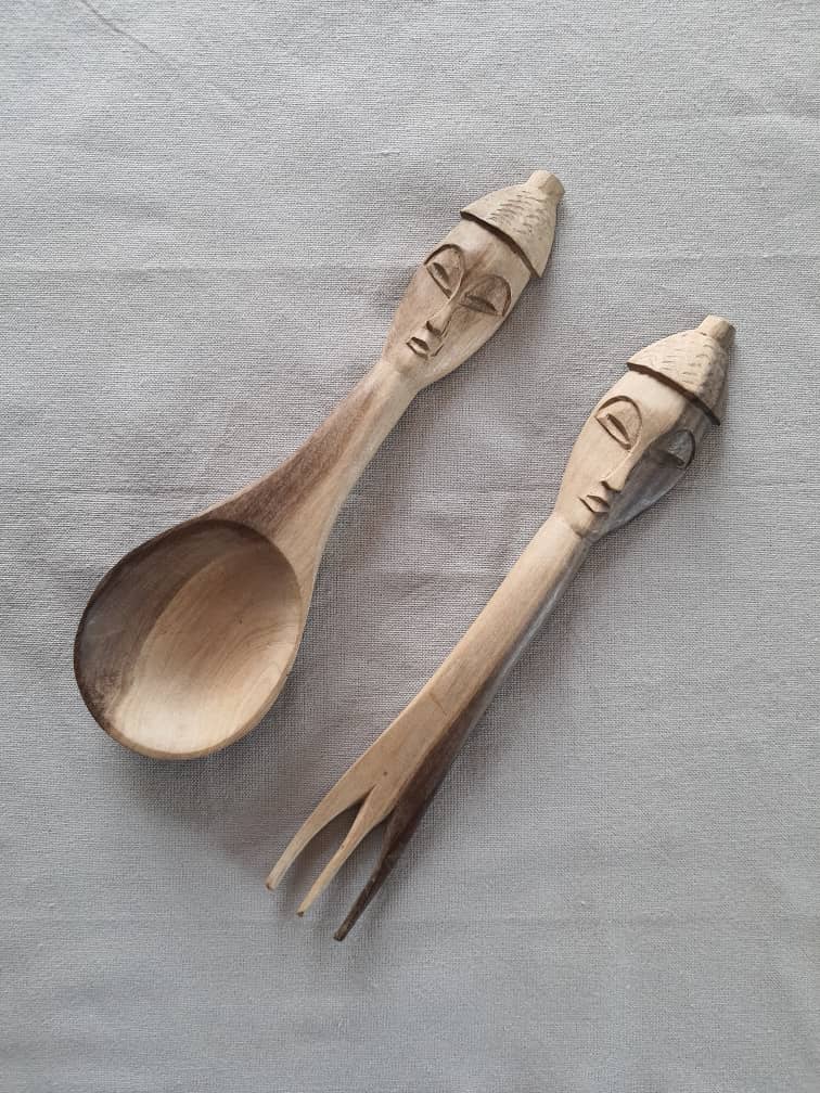 Handmade African wooden kitchen utensil - Sustainable Wood Salad servers