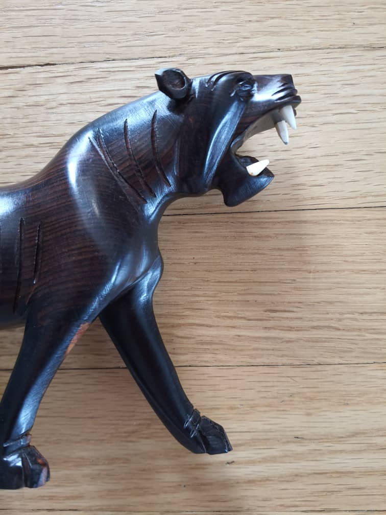 African Handmade hand carved Wooden Tiger