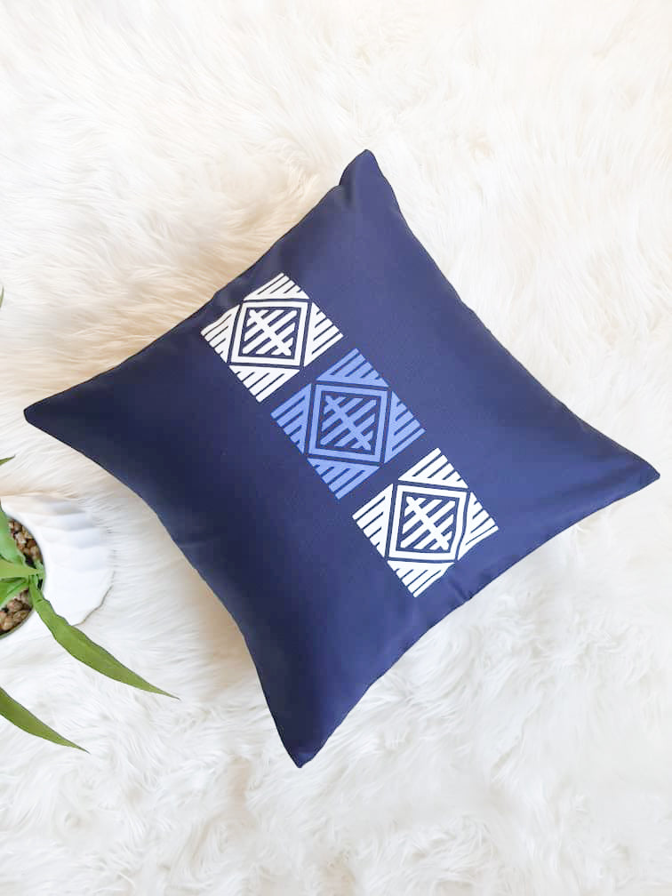 Navy blue, Blue & White Boho Decorative Throw Pillow Cover - Modern Collection