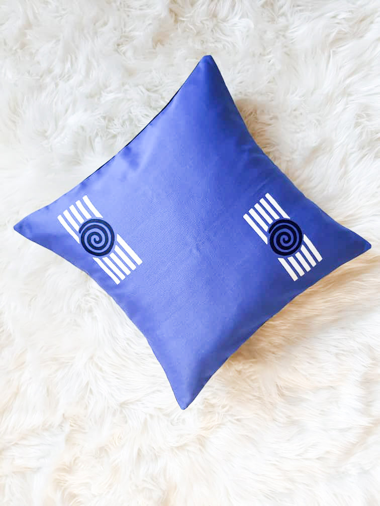 Blue, Navy Blue & white Boho Decorative Throw Pillow Cover - Modern Collection