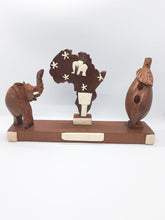Load image into Gallery viewer, Handmade African Hand Carved Pen Holder With Africa Map &amp; Safari Elephant
