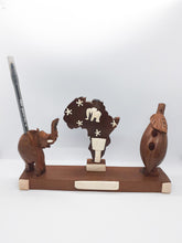 Load image into Gallery viewer, Handmade African Hand Carved Pen Holder With Africa Map &amp; Safari Elephant
