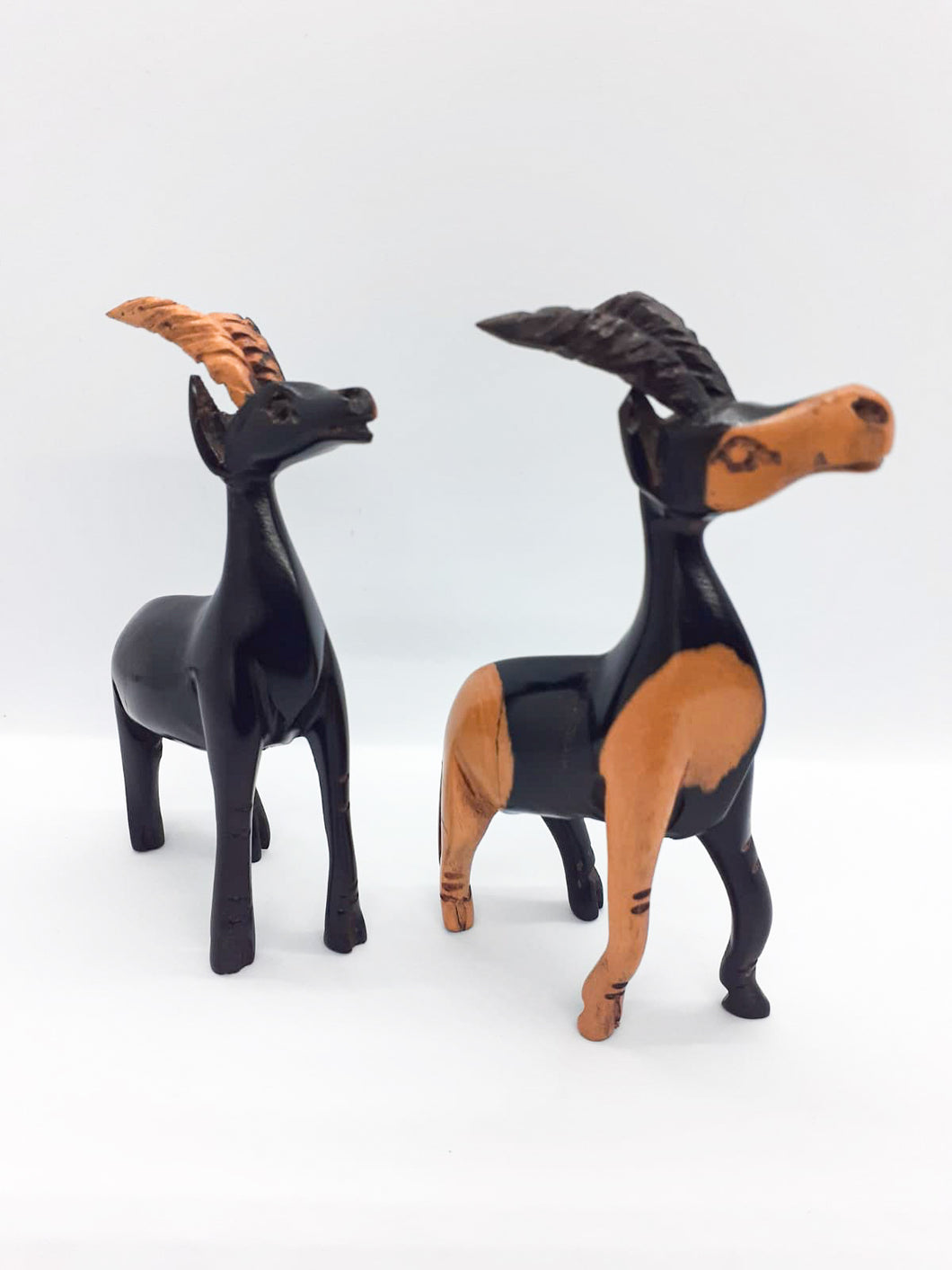 Family of 2 Handmade African Hand Carved Wooden Goat