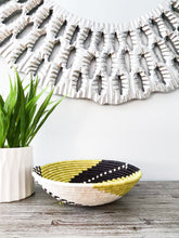 Load image into Gallery viewer, Light Green, White &amp; Black African Handwoven Hanging Wall Basket
