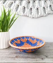 Load image into Gallery viewer, Royal Blue &amp; Brown African Rwanda Wall Hanging Handwoven Basket

