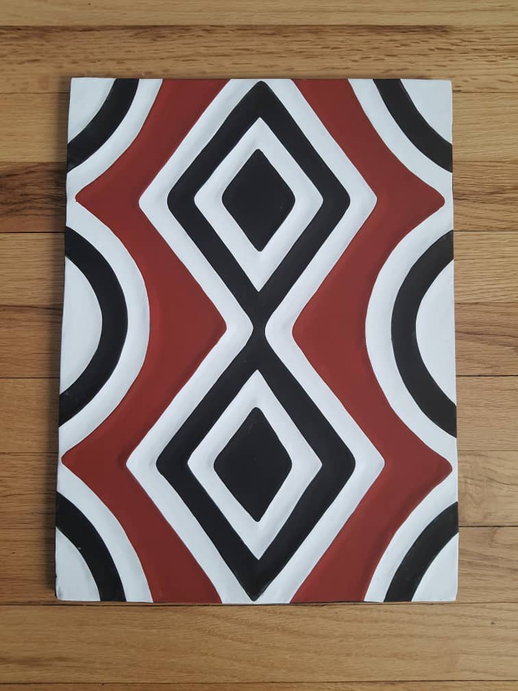 Black, Red and White Imigongo Rwanda Painting/ African Handcraft Wall Decor/ Traditional African Art Work/ Unique African Pattern