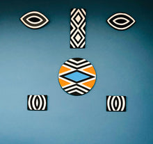Load image into Gallery viewer, Orange, Blue &amp; white Imigongo Rwanda Painting
